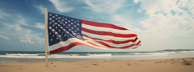 US Flag on a Sunny Day at the Seashore
