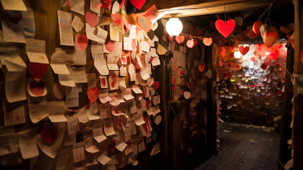 : A handwritten love letter sealed with a scarlet kiss, waiting to be discovered