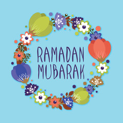 Fototapeta na wymiar Beautiful flowers made frame for holy month of Muslim community, Ramadan Mubarak celebration.
