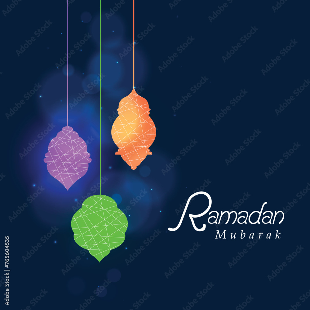 Wall mural shiny hanging paper lanterns, concept for islamic holy month of prayers ramadan kareem celebrations.