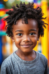 portrait of happy black child boy on playground in summer