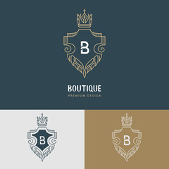 Monogram design elements. Letter B. Graceful template. Elegant art logo design. Drawn emblem. Business sign, identity for Restaurant, Royalty, Boutique, Cafe, Hotel, Heraldic. Vector illustration