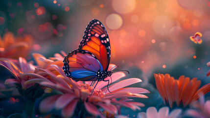 A close-up of a vibrant butterfly resting on a flower