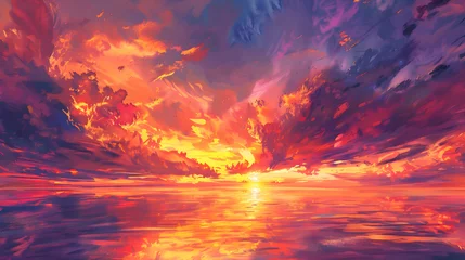 Deurstickers A fiery sunset painting the sky with vivid hues © Muhammad