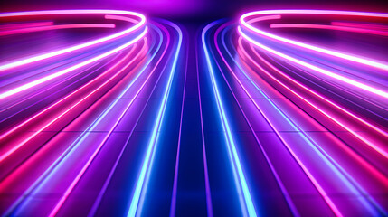 Fototapeta premium Futuristic Neon Light Room, Modern Design with Glowing LED and Laser Illumination, Sci-Fi Concept