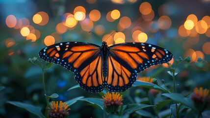 A butterfly garden at dusk, last light, fluttering wings, quiet beauty,  hyper realistic