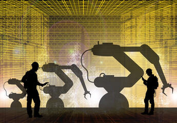 Industrie - Industrielle Automation mit Robotern - Fertigung digitale Welt - Ingenieure zur Programmierung - Technologie und Lösungen
