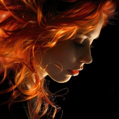 Fiery orange abstract hair swirls - Fiery orange strands swirl dramatically against a dark background, symbolizing passion and wild freedom in an abstract representation