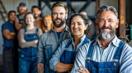Diverse Team of Professionals Posing in Industrial Setting. Generative ai