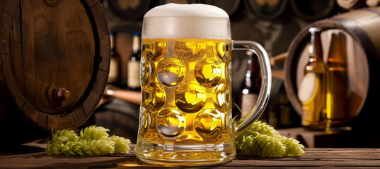 Craft Beer Delight, Close-Up of Frothy Glass Mug - obrazy, fototapety, plakaty
