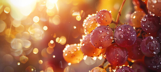 Glistening Raindrops on Sunlit Grapes
