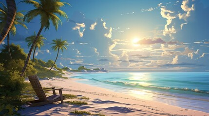 Calm get-away Seascape in Florida. Solitude background with Dreamlike Sunshine Beach - obrazy, fototapety, plakaty