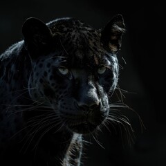 Majestic black panther in shadows