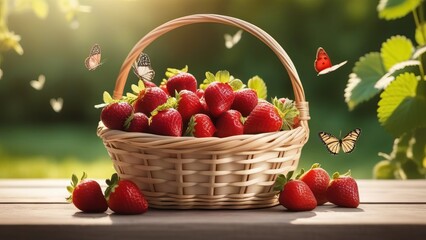 Basket with ripe strawberries outdoors - 765611553