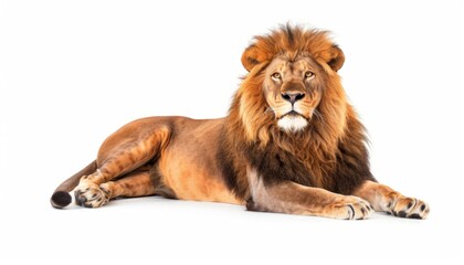 Majestic lion resting on white background