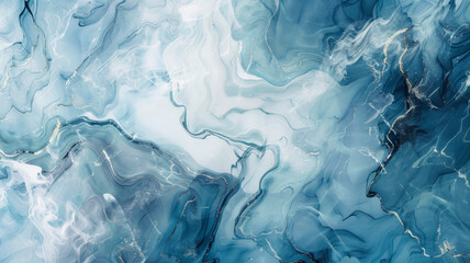 Serene blue tones swirl with delicate gold veins in an abstract marble pattern. - obrazy, fototapety, plakaty