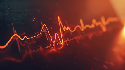 Pulsing heartbeat rhythm overlaid with fiery digital enhancement.