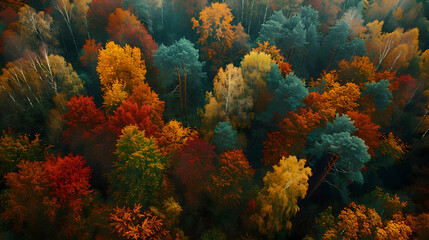 Fototapeta na wymiar A panoramic view of a colorful autumn forest