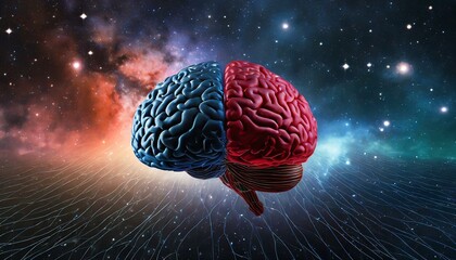 Fototapeta premium Cosmic Convergence: The Dichotomy of Red and Blue Brain