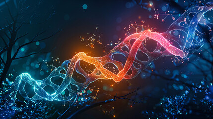 Genetic and molecular science concept, showcasing the structure of DNA and chromosomes in a detailed and scientific illustration