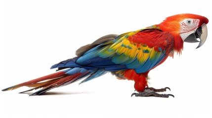 Side view of colorful macaw parrot on white background