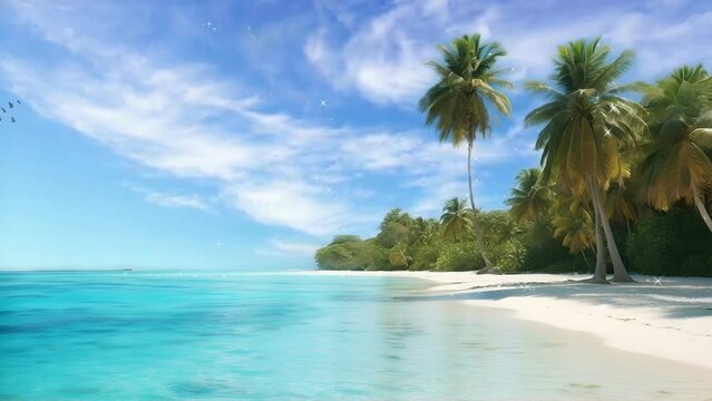 beach with palm trees, background , 4k, animation video, Seamless looping, footage, generative ai