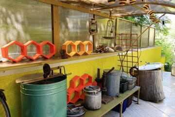 traditional old and aged beekeeping equipment and tools