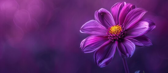 A purple flower featuring a bright yellow center set against a purple background, showcasing vibrant colors and natural beauty.