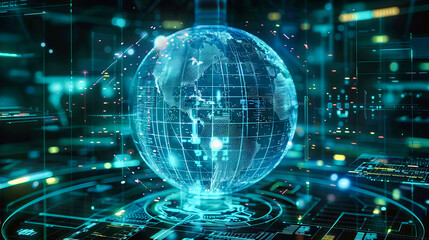 Fototapeta premium Global digital networking concept, emphasizing connectivity and information exchange across the world through advanced technology and internet