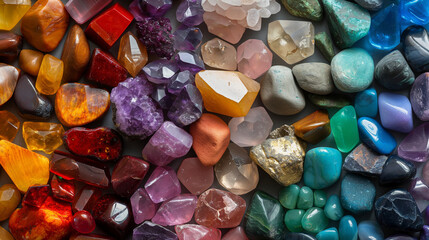 Variety of Polished Gemstones, Geological Collection, Colorful Crystal Assortment