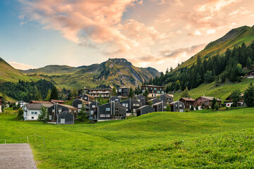 Mountain village of Stoos surrounded by Swiss Alps, in summer at Schwyz, Switzerland