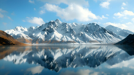 Fototapeta na wymiar A serene lake reflecting snow-capped mountains