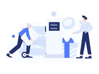 Vector Internet operation hand-drawn illustration of people getting discounts for refueling their cars
