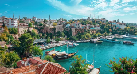 Fotobehang The most beautiful city in the world, Antalya with its stunning marina and historic architecture is located on an island near the Mediterranean Sea © Kien