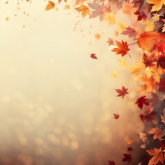 Naklejka na ściany i meble Autumn Leaves Falling Gently with Soft Bokeh Background for Seasonal Change