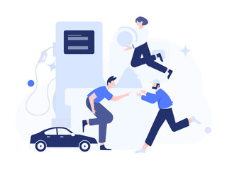 Vector Internet operation hand-drawn illustration of people getting discounts for refueling their cars
