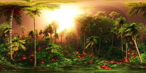 Jungle in the morning, HDRI, environment map , Round panorama, spherical panorama, equidistant projection, panorama 360, 3d rendering - 765618554
