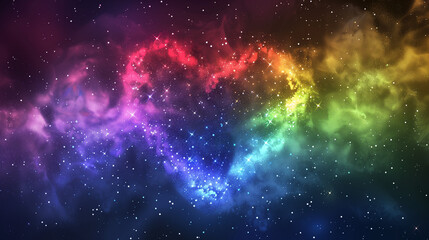 black sky coming together to create a radiant heart pulsating with rainbow hues - obrazy, fototapety, plakaty