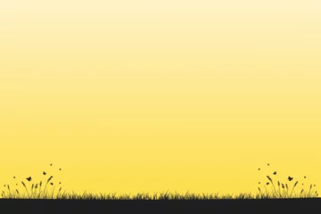 Papier Peint photo autocollant Papillons en grunge ?imen ve kelebekler Serene meadow silhouette with fluttering butterflies on a golden backdrop. Vector illustrationsar? arkaplan.eps