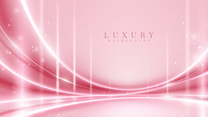 Luxury stage background featuring soft pink hues, radiant light lines, and sparkling effects that create a dreamy and romantic atmosphere.