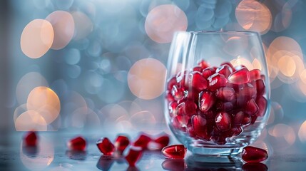 Pomegranate seeds in a glass magnified beauty - obrazy, fototapety, plakaty