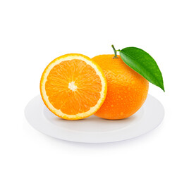 Orange fruit on plate, transparent background