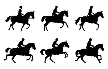 Eventing horse Silhouette vector art Set, Racing Horse black Silhouette Clipart Bundle