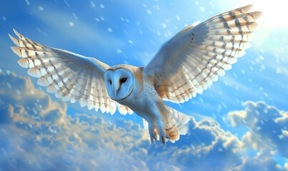 Barn owl flying in the sky