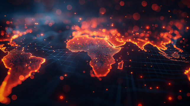 A digital map of global network connections in a dark background of business concepts - Powered by Adobe