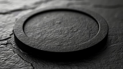  Circular object on stone surface with center object in black and white photo - obrazy, fototapety, plakaty