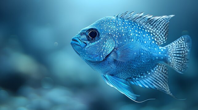   a blue fish against a blue-black background, with focused lighting