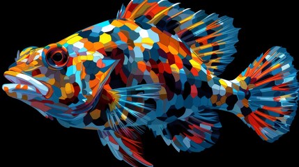  Multicolored fish on black background