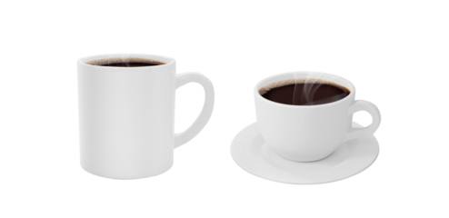 White realistic coffee cup with smoke, transparent background