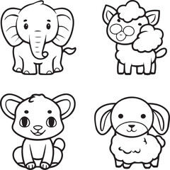 Obraz na płótnie Canvas Cute baby animals coloring pages. Animals outline vector